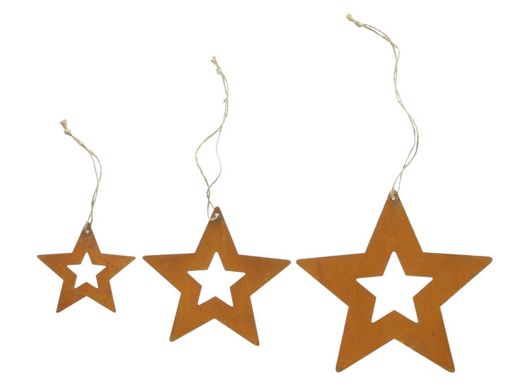 FRANK FLECHTWAREN | Metallhänger Stern, 5er Set, D: 10 cm, D: 15 cm, D: 20 cm , METALL, SISAL