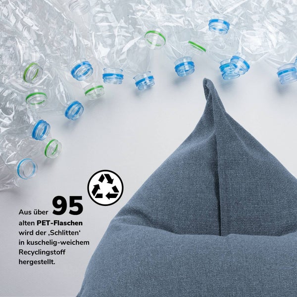 Sitzsack für Kinder und Erwachsene 'Der Schlitten', nachhaltiger Bean Bag aus Recyclingstoff mit EPS-Perlen Füllung, Relaxliege, Zockerstuhl, Zockersessel, Gaming Sitzsack, Blaugrau