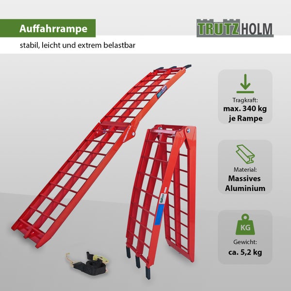 TRUTZHOLM 1 x Auffahrrampe klappbar 180 cm Traglast 340 kg Alu rot Riffelstab Verladerampe