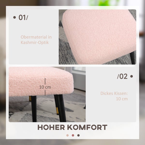 HOMCOM Fußhocker Sitzhocker Quadratischer Schminkhocker Fußstütze mit Kaschmir-Optik, Stahlbeine, für Wohnzimmer, Schlafzimmer, Rosa, 42 x 42 x 47 cm