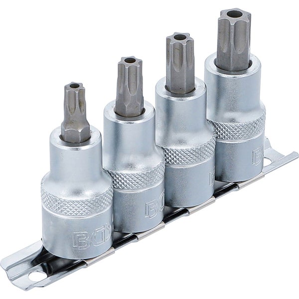 BGS Bit-Einsatz-Satz Antrieb Innenvierkant 12,5 mm (1/2) T-Profil (für Torx) mit Bohrung T40 - T55 4tlg. - 8885