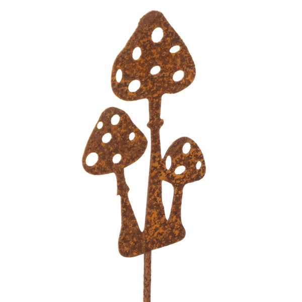 Gartenstecker Pilze aus Metall in Edelrost-Optik.