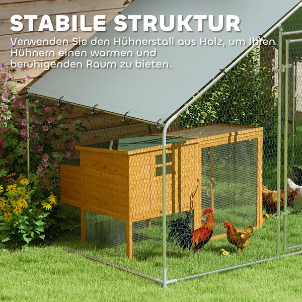PawHut Hühnerstall Freilaufgehege 3x1,7x1,9 m mit Schloss Verzinkter Stahl Hühnerhaus mit Wasserdichtem, Anti-UV Dach Freigehege Outdoor Geflügelstall für Hühnerkäfig, Kleintiere, Pflanzen Silber