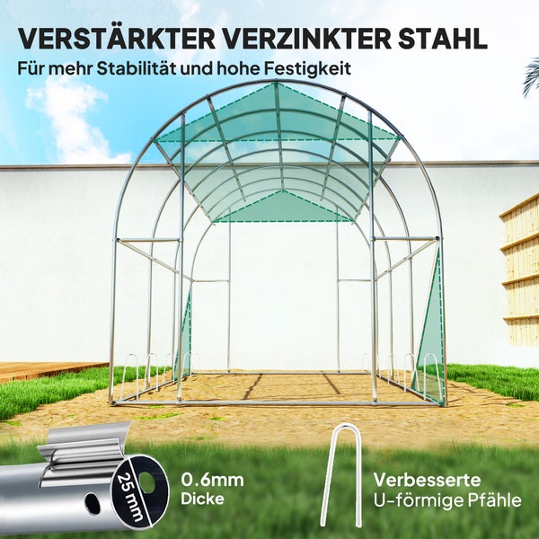 Outsunny Gewächshaus Foliengewächshaus mit 6 Fenster, Rolltür, Aufrollbar Seitenwänden, UV-beständiger Folientunnel, Winterfest Tomatenhaus mit Erdanker, Grün