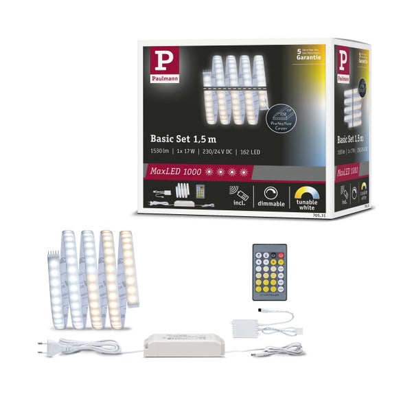 Paulmann Basic Set 1,5 Meter LED-Leuchtstreifen mit Dimmfunktion und Fernbedienung