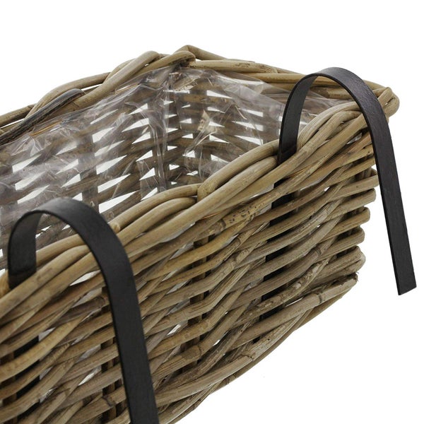 Dekoleidenschaft Rattan Pflanzkasten Koboo Grey mittel, grau, Balkonkasten mit Halterung, Blumenkasten für Draußen, Pflanzgefäß