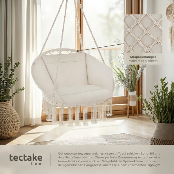 Hängesessel tectake Grazia 80 x 72 x 125 cm mit Sitz- und Rückenpolster beige