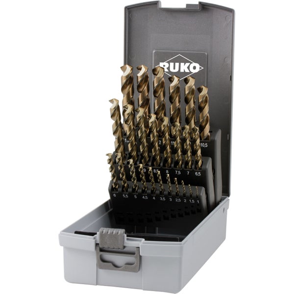 RUKO Spiralbohrer-Satz DIN 338 Typ UNI, HSSE-Co 5 in ABS-Kunststoffkassette - 25 tlg. - 228215RO