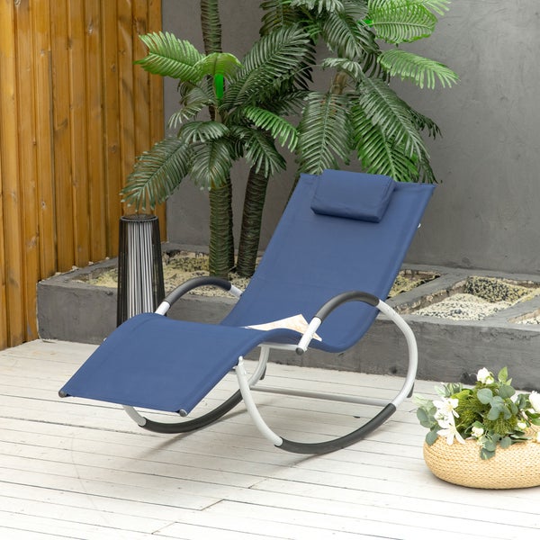 Outsunny Schaukelstuhl, Schwingsessel mit Kopfstütze, Stuhl für Garten, 65 x 144 x 83 cm, Mesh und Stahl, blau