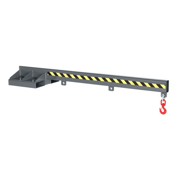 Kranarm mit Haken und Warnmarkierung