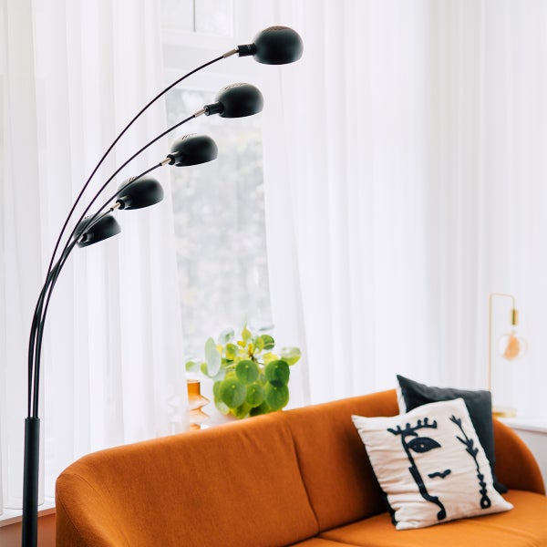 Design-Stehlampe schwarz mit Gold 5 Lichter - Sixties Marmo