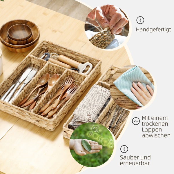 HOMCOM 2er-Set Aufbewahrungskorb, geflochtener Körbe aus Wasserhyazinthe, zum Aufbewahrung und Organisieren, für Wohnzimmer, Küche, Schlafzimmer, 36 x 26 x 5 cm, Naturholz