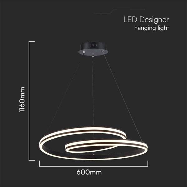 LED Designer Hängeleuchte mit den Maßen 1160 mm Höhe und 600 mm Breite