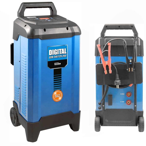 Güde Batterieladegerät GDB 24V/12V-250 mit Digitalanzeige, fahrbar mit Rollen und Tragegriff