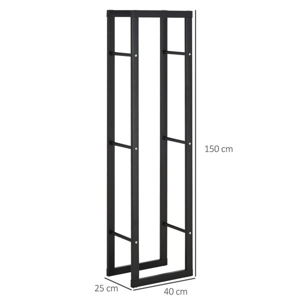 HOMCOM Kaminholzregal, für Innen und Außen,  40 x 25 x 150 cm, Metall, Schwarz