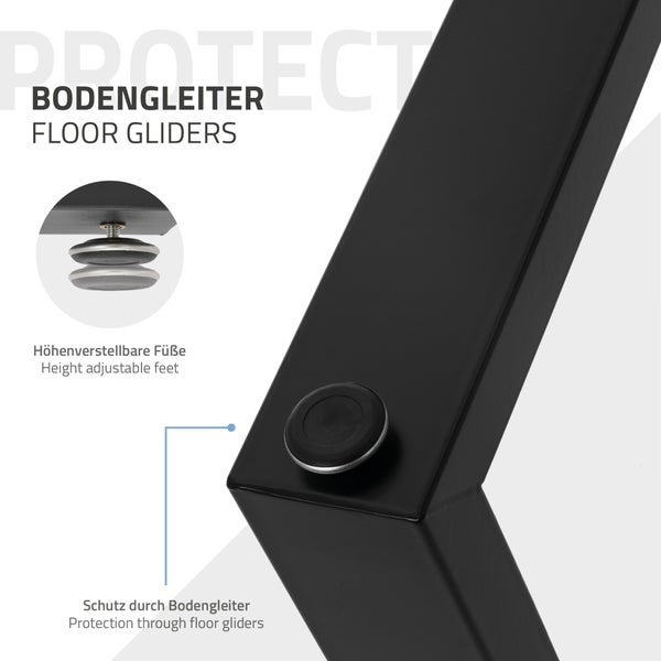 ML-Design 2er Set Tischgestell 70 x 74 cm in U-Form, Metall, Schwarz, Industrial-Design, Verstellbarer Bodenschutz, Kufengestell für Esstische & Schreibtische, Tischbeine Tischkufen für DIY-Projekte