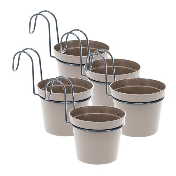 5 x Hängetopf Blumentopf Pflanztopf Set mit Halterung Metall Wandhalterung Haken Aufhängung innen außen Pflanzenhänger Kunststoff