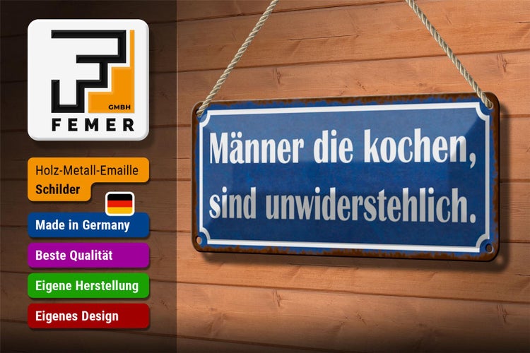 Blechschild Spruch 27x10cm Männer kochen unwiderstehlich Dekoration