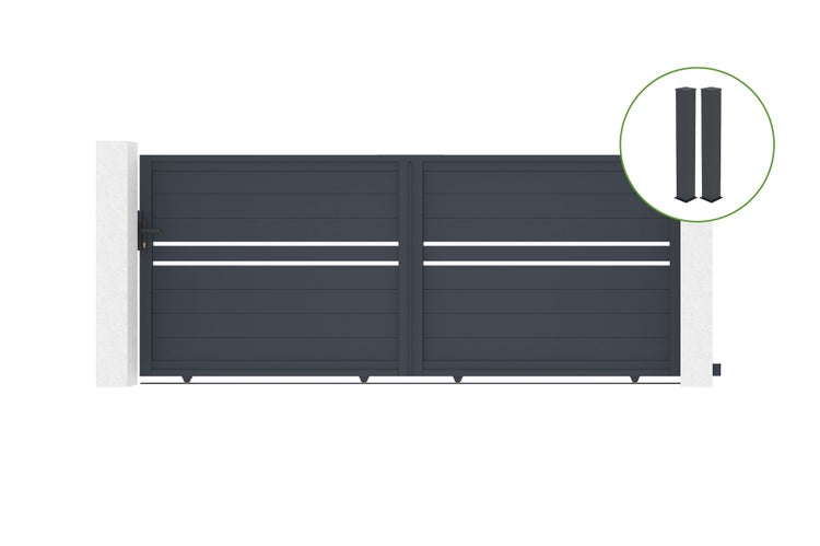 Schiebetor 3,5 m CIMONE H.140 cm graues Aluminium + 2 Pfosten 20x20cm H. 166cm