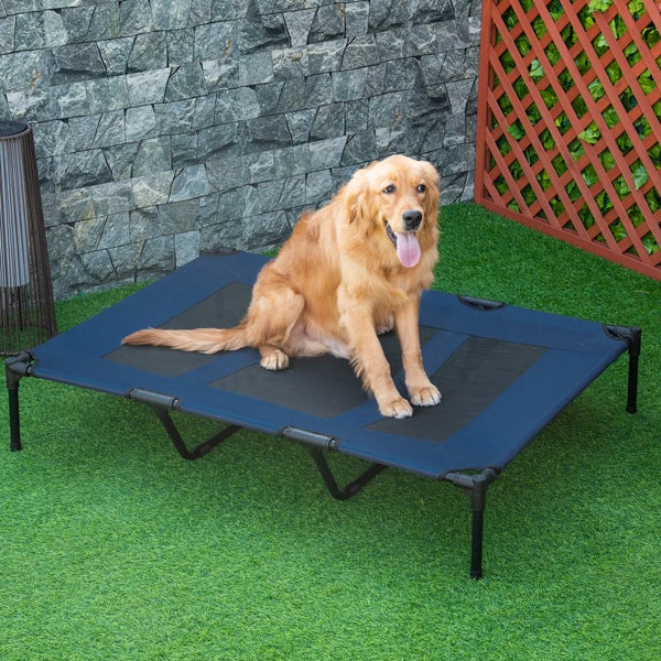 PawHut Hundebett, 122L x 92B x 23H cm, Metall, Oxford, Texteline-Stoff, Dunkelblau+Schwarz