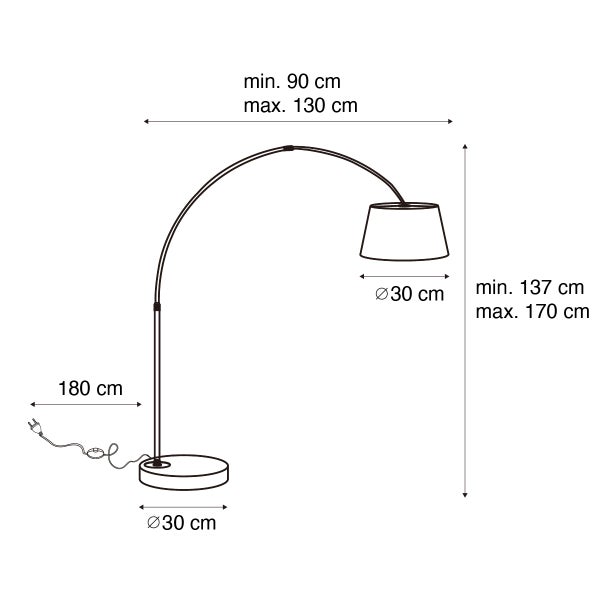 Abbildung mit Maßangaben einer Stehlampe