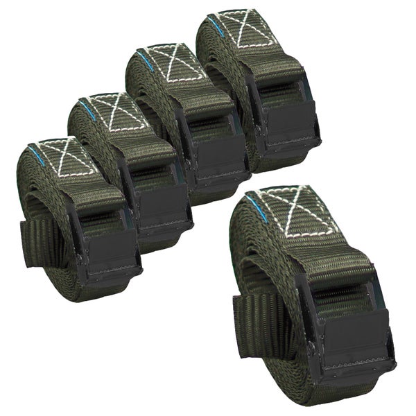 Set mit vier Zurrgurten mit Klemmschloss aus robustem Gewebeband zur Ladungssicherung.