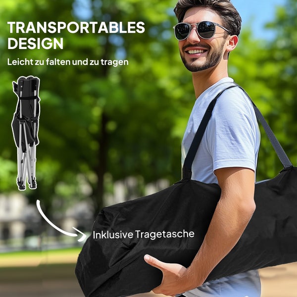 Outsunny 2er Set Campingstuhl faltbar Angelstuhl mit abnehmbar Fußstütze Kopfstütze Getränkehalter Gartenstuhl belastbar 120 kg Liegestuhl für Erwachsene Klappstuhl Campingstühle Strandstuhl