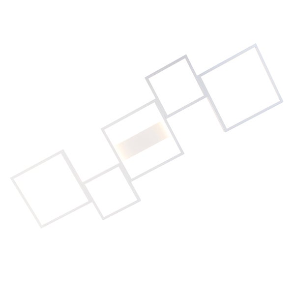 Weiße LED-Deckenleuchte mit fünf ineinandergreifenden quadratischen Rahmen.