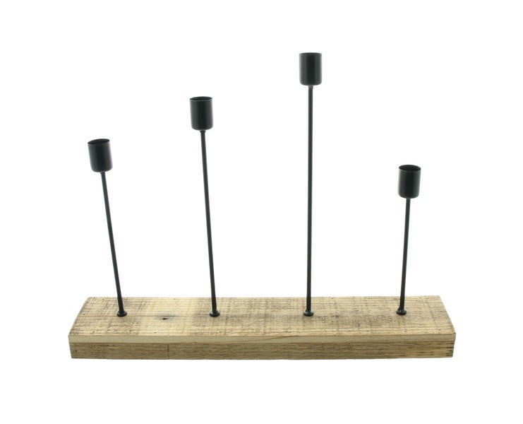 FRANK FLECHTWAREN | Stabkerzenhalter Pure Rustic, 36 x 8 x 30 cm, HOLZ, METALL