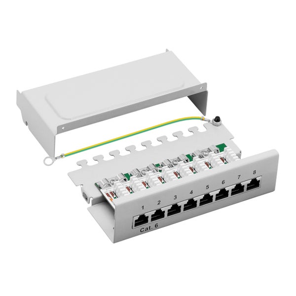 ProfiPatch Patchpanel Patchfeld Cat.6 Desktop 8-Port RJ45 geschirmt Aufputz Wandmontage 1HE grau