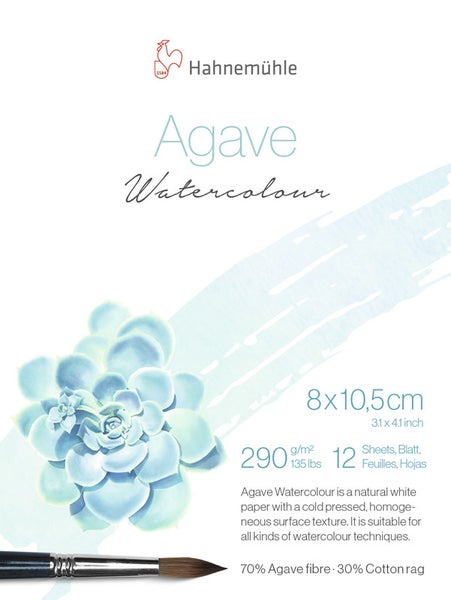 Hahnemühle Papier Agave Watercolour, 8 x 10,5 cm, 290 g/m², 1 Block mit 12 Blatt