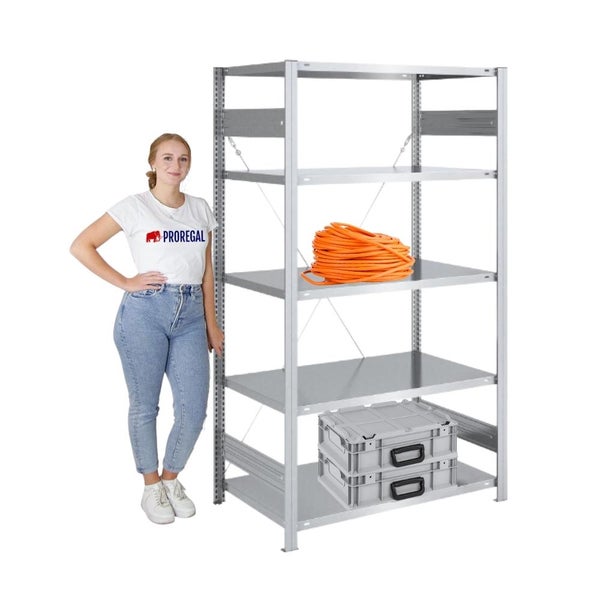 PROREGAL Schwerlastregal Silver Mamba Made In Germany  HxBxT 200 x 100 x 60 cm 5 Ebenen Je 150 kg Fachlast  Verzinkt