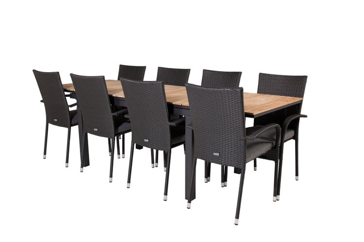 Mexico Gartenset Tisch 90x160/240cm und 8 Stühle Anna schwarz, natur. 90 X 160 X 74 cm