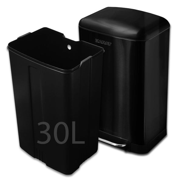 FLOORDIREKT Mülleimer Cubo - aus Edelstahl - Treteimer - mit Absenkautomatik - 30 Liter - Schwarz