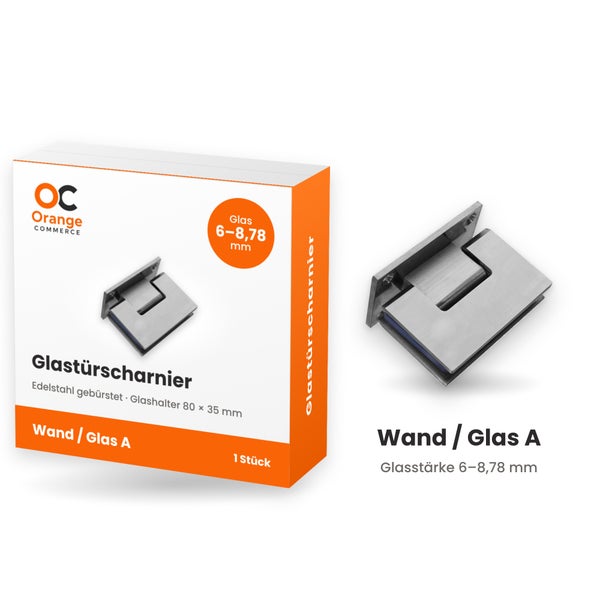 Orange Commerce Glastürscharnier Wand zu Glas aus gebürstetem Edelstahl für Glasstärken von 6 bis 8,78 Millimeter