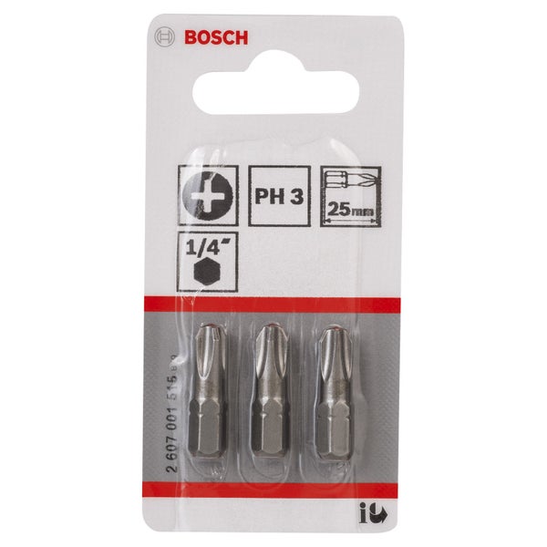 Bosch 3x Schrauberbit Extra-Hart, PH 3, 25 mm - 2607001515
