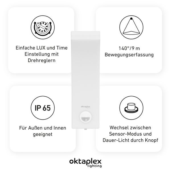 Oktaplex Pablo LED Wandleuchte warmweiß 3000K mit Sensor IP65 230V weiß