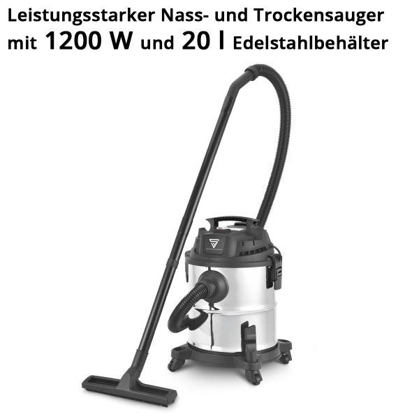 Nass- und Trockensauger mit 1200 Watt und 20 Liter Edelstahlbehälter