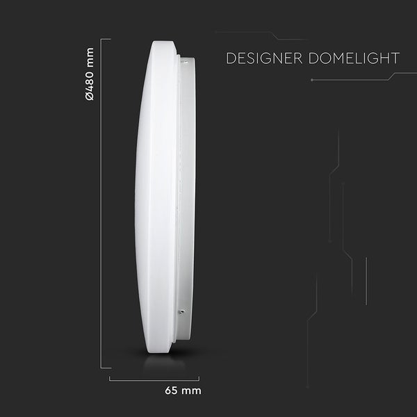 Designer-Deckenleuchte mit einem Durchmesser von 480 Millimeter und einer Tiefe von 65 Millimeter.