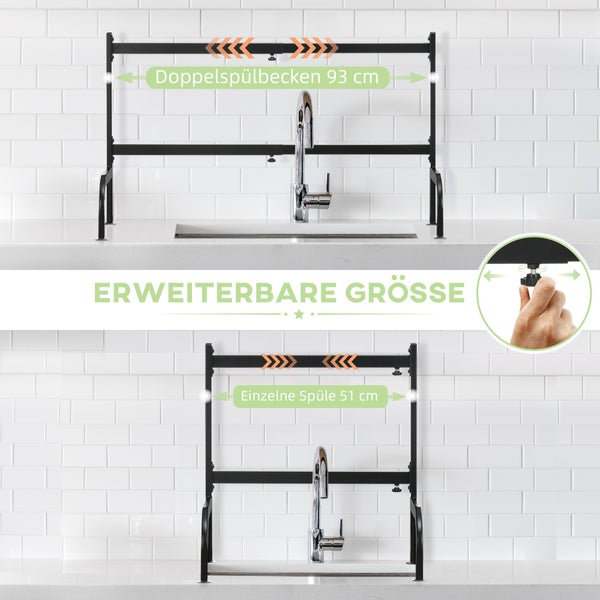 HOMCOM Abtropfgestell Geschirr, 93L x 30B x 52H cm, Stahl, Schwarz