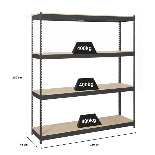 Schwerlastregal WOOD YETI FOUR | HxBxT 200x180x45cm | Fachlast 400kg | Anthrazit