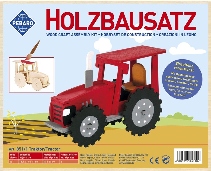 PEBARO 851/1 - Holzbausatz Traktor, 18 Teile, Holzkonstruktion zum Zusammenstecken