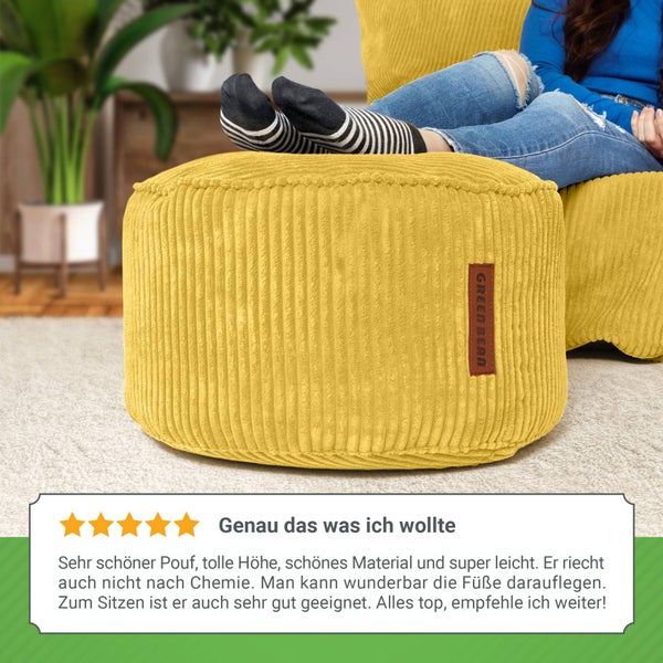 Green Bean Pouf-Kissen 45x25cm mit EPS-Perlen Füllung & Cordstoff Bodenkissen Liegekissen Sitzkissen Sitzhocker Sessel Kinder Erwachsene Stoff Hocker Ablage Gelb