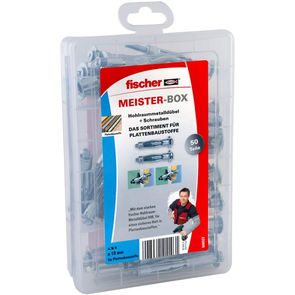 Fischer Meister-Box mit Hohlraum Metalldübel und Schrauben für Plattenbaustoffe, 50 Teile