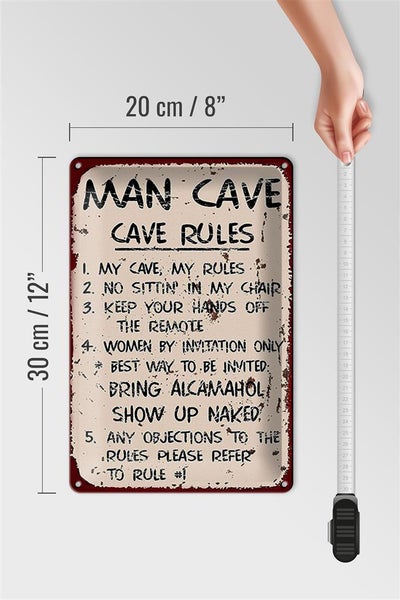 Blechschild Spruch 20x30cm Man cave my cave my rules
