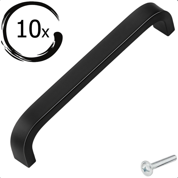 Zehn schwarze Möbelgriffe mit Schraube