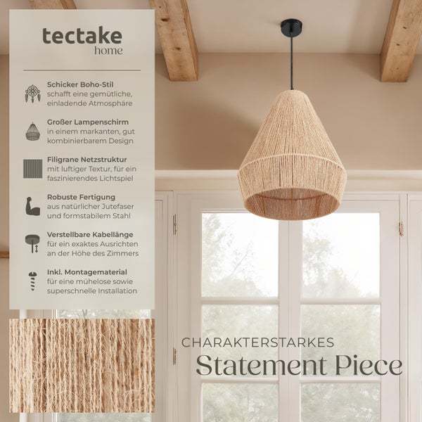 Tectake Home Pendelleuchte mit Lampenschirm aus Jutefaser