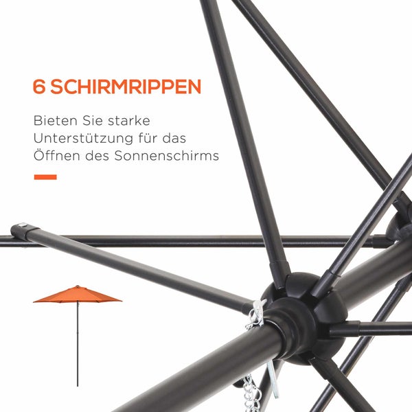 Outsunny Sonnenschirm Ø196 cm, Drehbar Sonnenschirm mit Knickfunktion, sechseckig Balkonschirm Strandschirm windfest stabil Marktschirm Kurbelschirm Sonnenschutz für Strand Balkon Garten, Orange