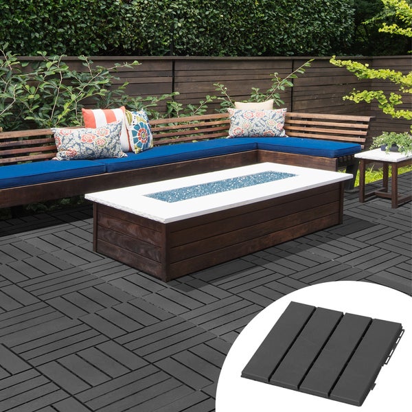 Outsunny 9 er Set Terassenfliesen, Garten-Klickfliese, 30 x 30 cm, Kunststoff, Schwarz