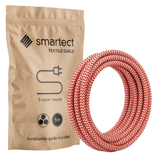 Smartect Textilkabel, dreiadrig, runde Ausführung, fünf Meter, inklusive Installationsanleitung